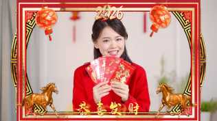 绚丽闪光光斑马年新年视频框拜年展示