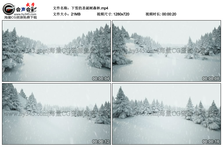 穿梭在下着鹅毛大雪的白色圣诞树森林视频素材